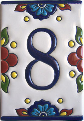 TalaMex Mexican Talavera Mission Tile House Number Eight