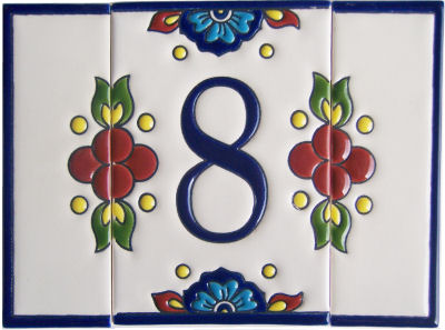 TalaMex Mexican Talavera Mission Tile House Number Eight Close-Up