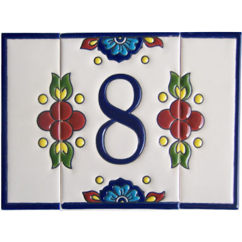 TalaMex Mexican Talavera Mission Tile House Number Eight Details