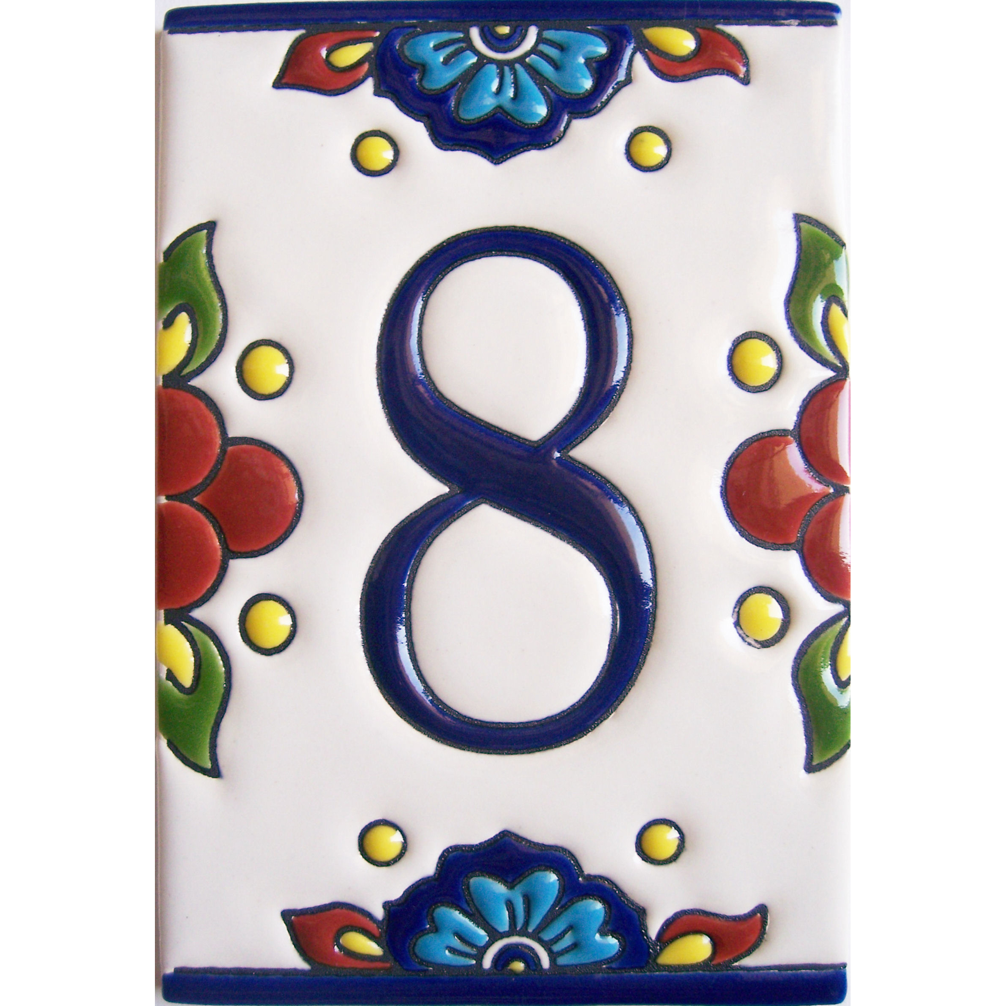 TalaMex Mexican Talavera Mission Tile House Number Eight