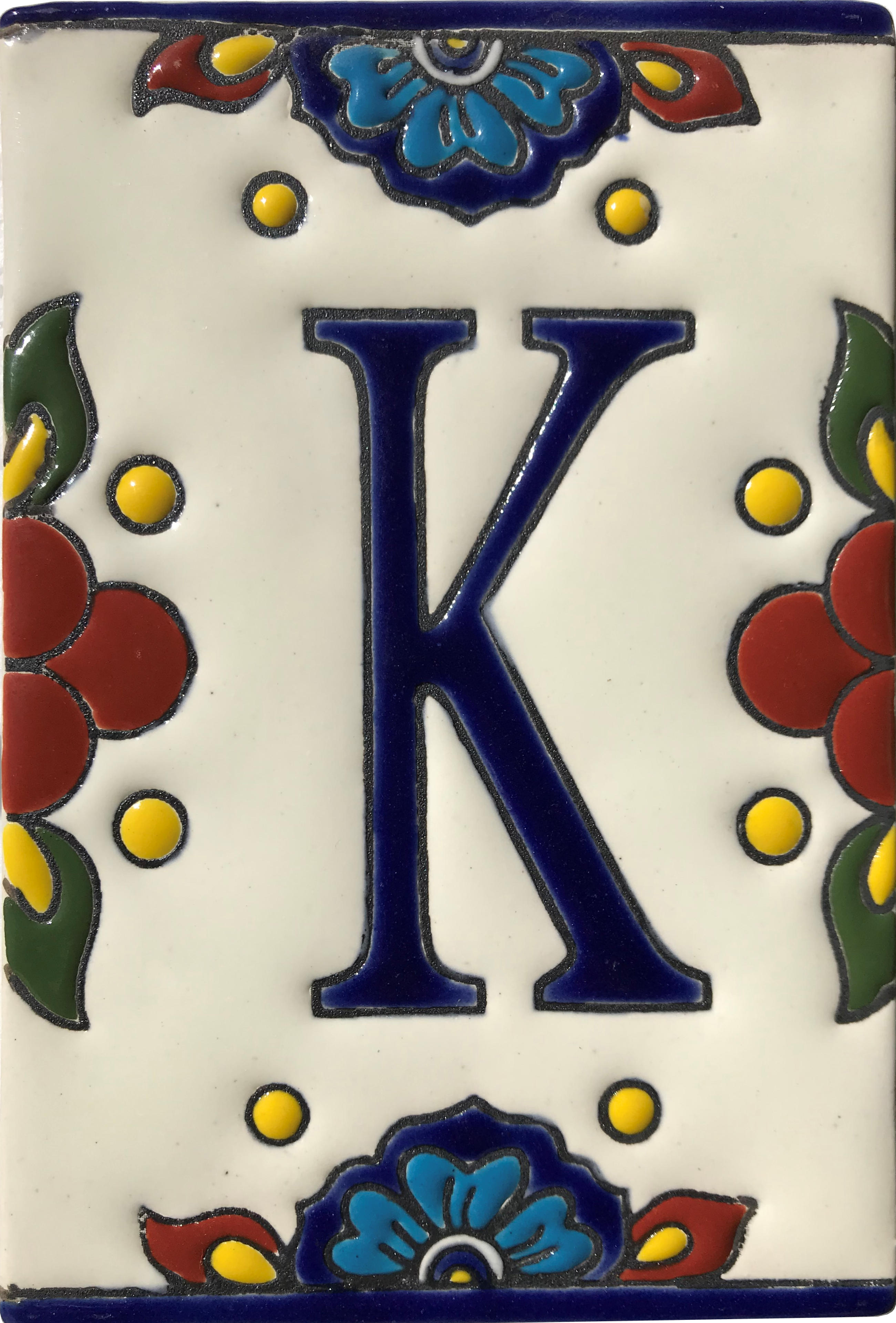 Mexican Talavera Mission Tile House Letter K