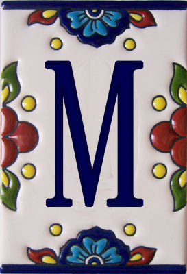 TalaMex Mexican Talavera Mission Tile House Letter M