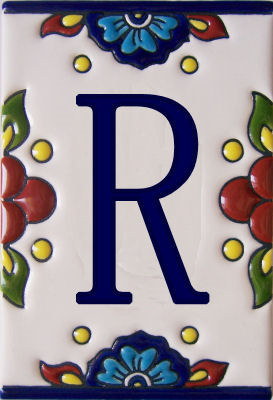 TalaMex Mexican Talavera Mission Tile House Letter R