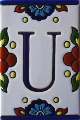 TalaMex Mexican Talavera Mission Tile House Letter U