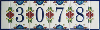 TalaMex Mexican Talavera Mission House Number Ending Tile Close-Up