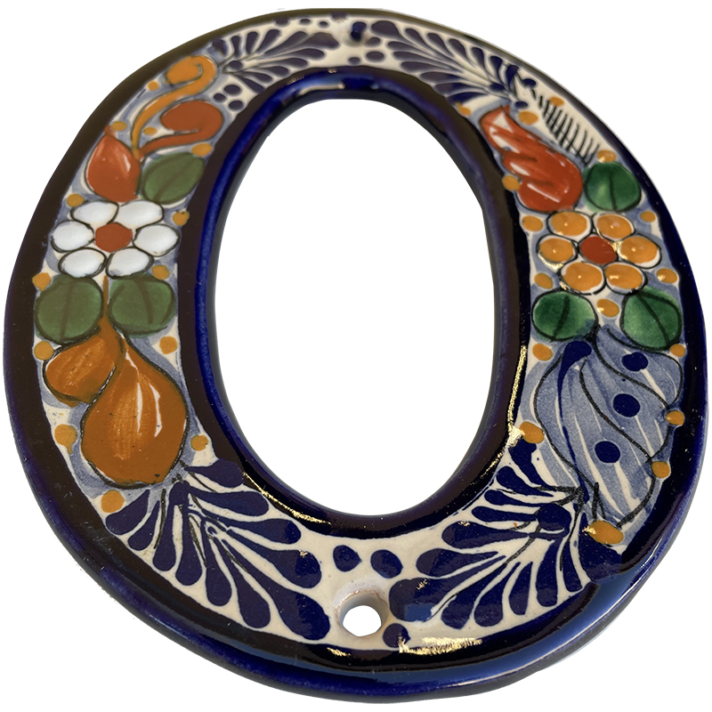 TalaMex Santa Fe Colorful Mexican Talavera Ceramic House Number Zero Close-Up