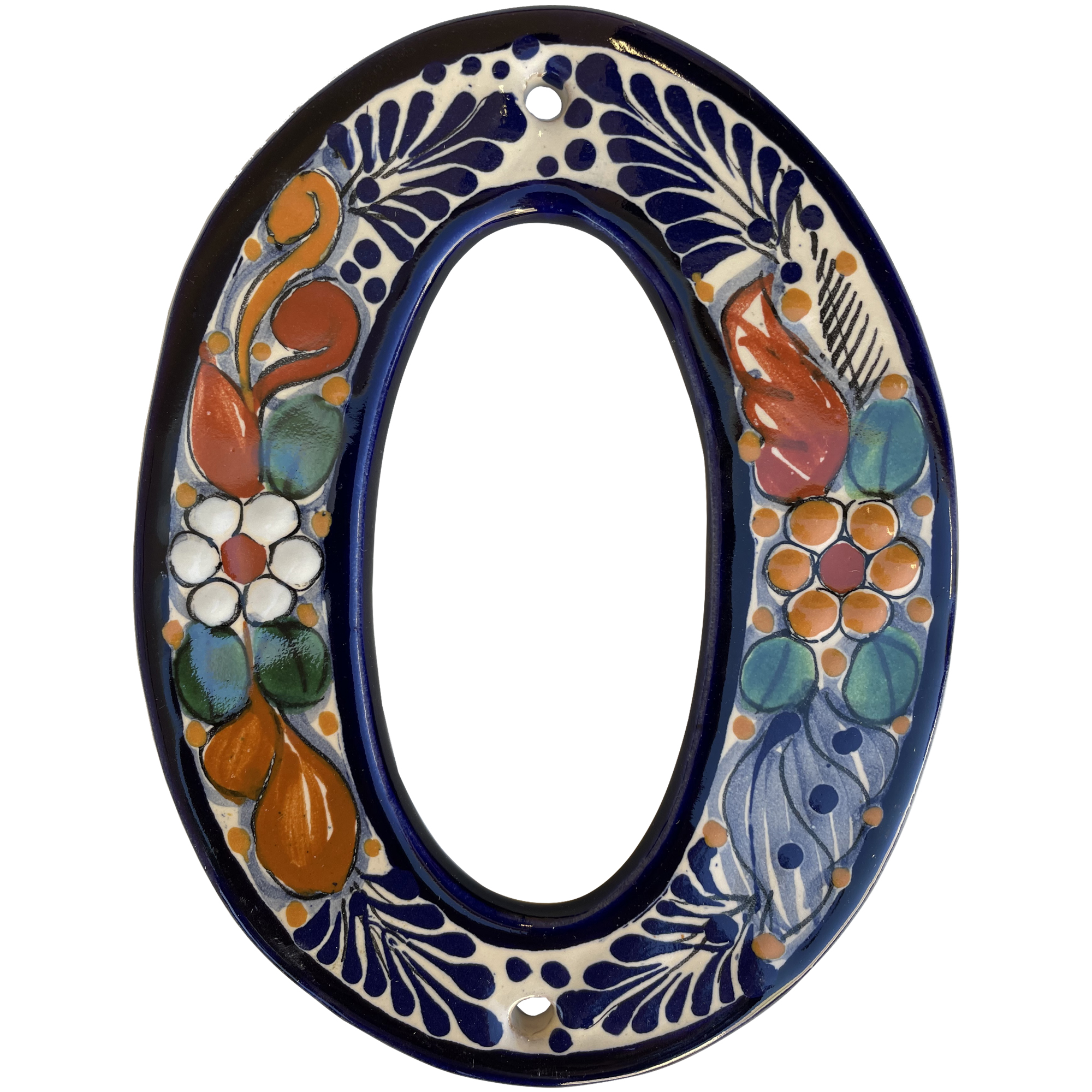 TalaMex Santa Fe Colorful Mexican Talavera Ceramic House Number Zero