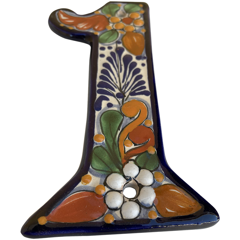 TalaMex Santa Fe Colorful Mexican Talavera Ceramic House Number One Close-Up