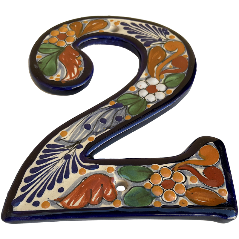 TalaMex Santa Fe Colorful Mexican Talavera Ceramic House Number Two Close-Up