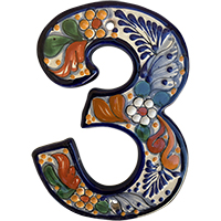 TalaMex Santa Fe Colorful Mexican Talavera Ceramic House Number Three