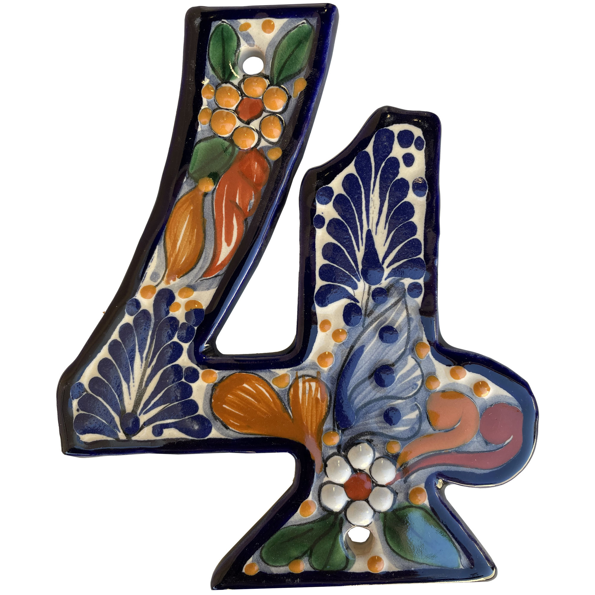 TalaMex Santa Fe Colorful Mexican Talavera Ceramic House Number Four