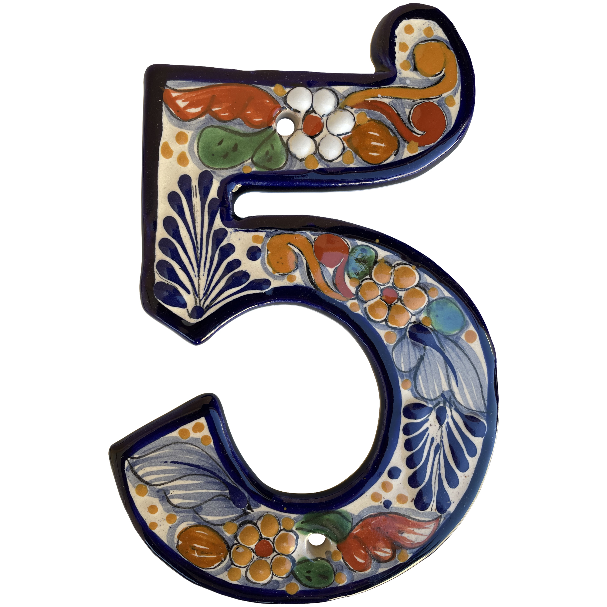 TalaMex Santa Fe Colorful Mexican Talavera Ceramic House Number Five