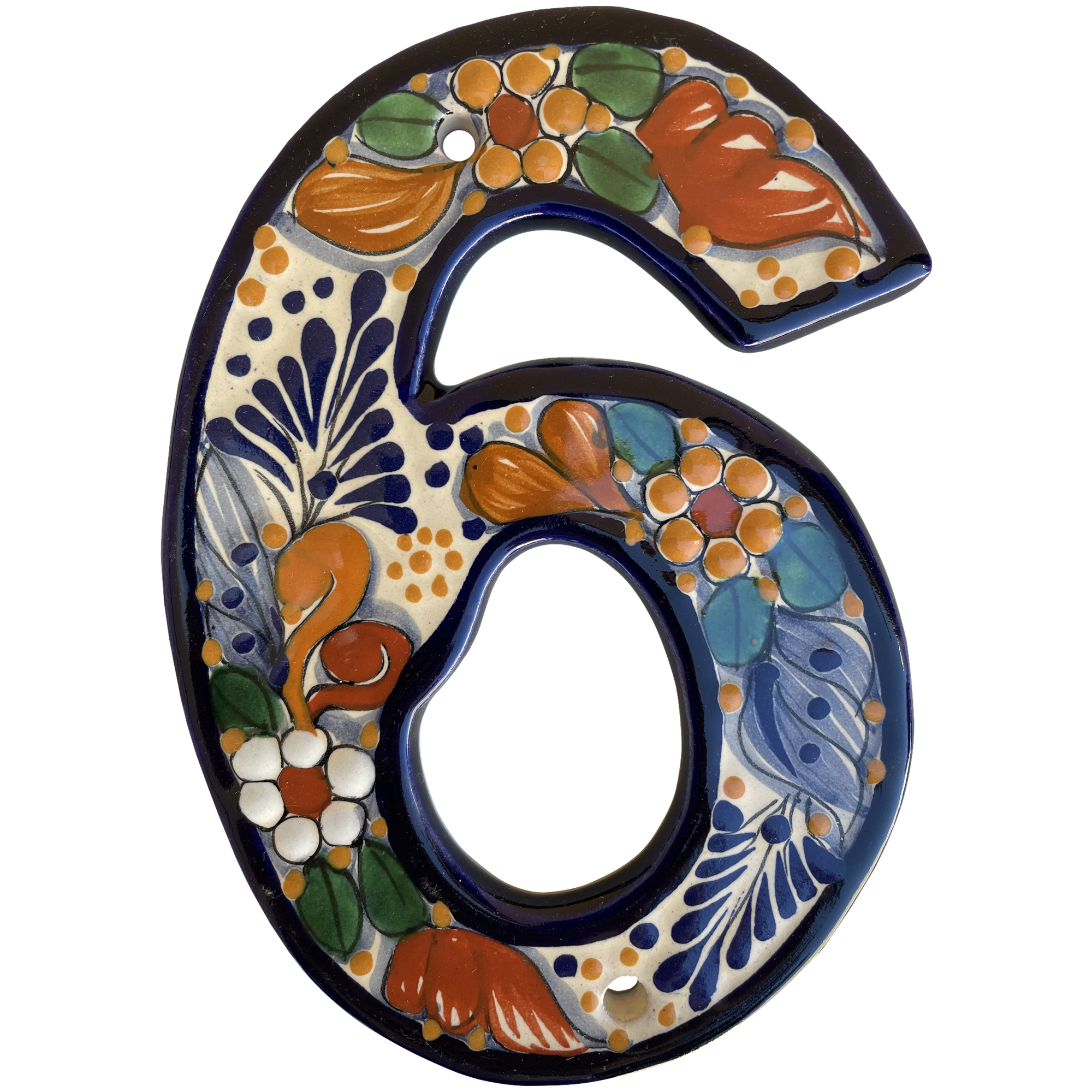 TalaMex Santa Fe Colorful Mexican Talavera Ceramic House Number Six