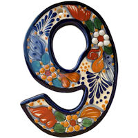 TalaMex Santa Fe Colorful Mexican Talavera Ceramic House Number Nine