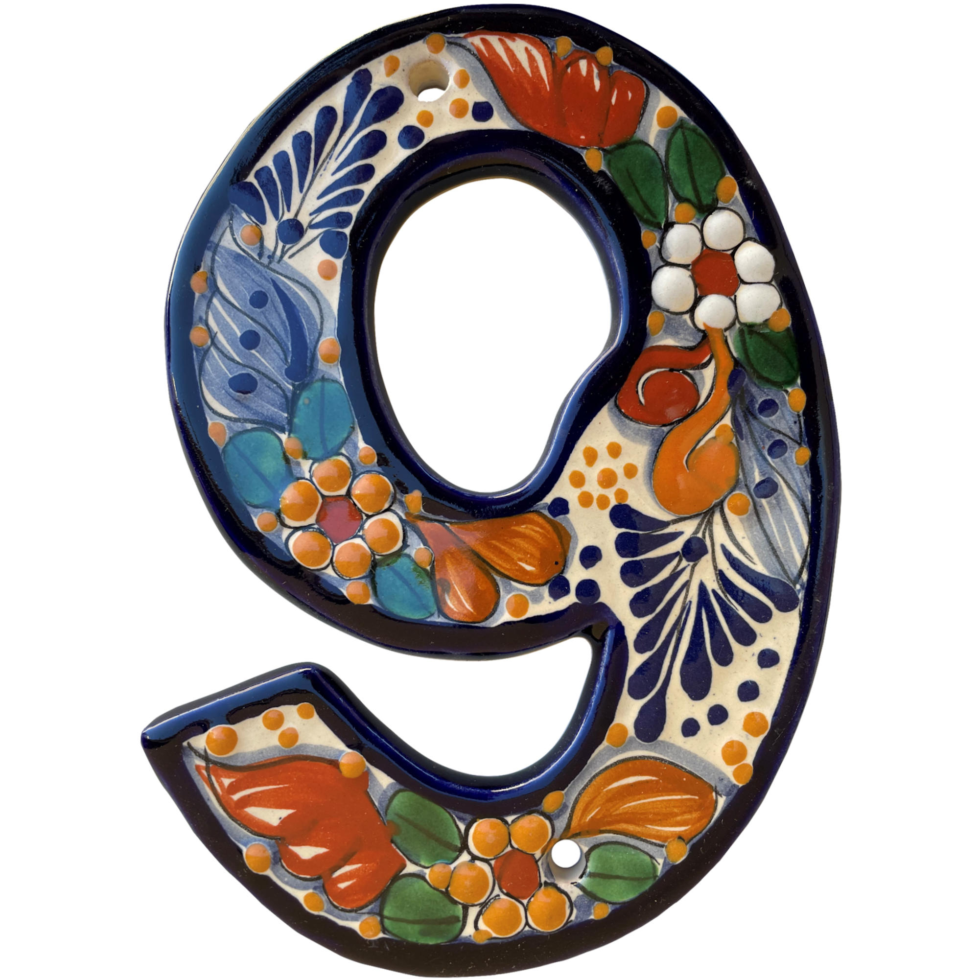 TalaMex Santa Fe Colorful Mexican Talavera Ceramic House Number Nine