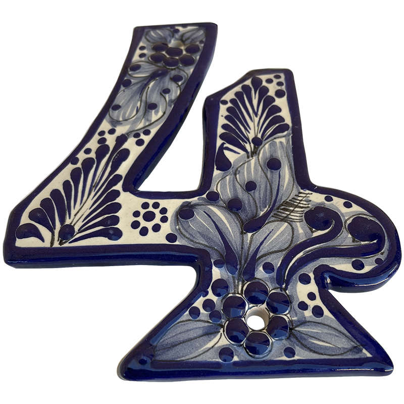 TalaMex Rancho Mexican Talavera Ceramic House Number Four Close-Up