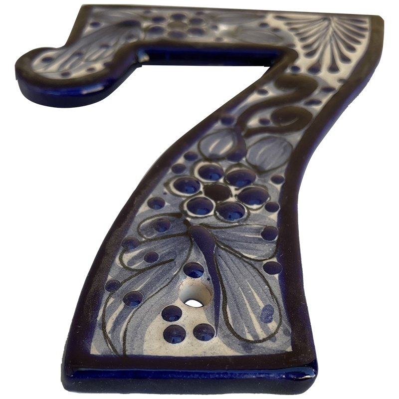 TalaMex Rancho Mexican Talavera Ceramic House Number Seven Close-Up