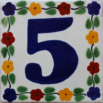 TalaMex Bouquet Talavera Tile Number Five