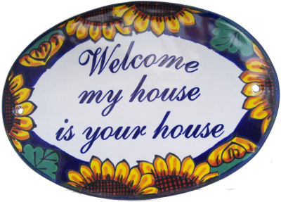 Sunflower Talavera Ceramic House Plaque. Welcome my house is your house
