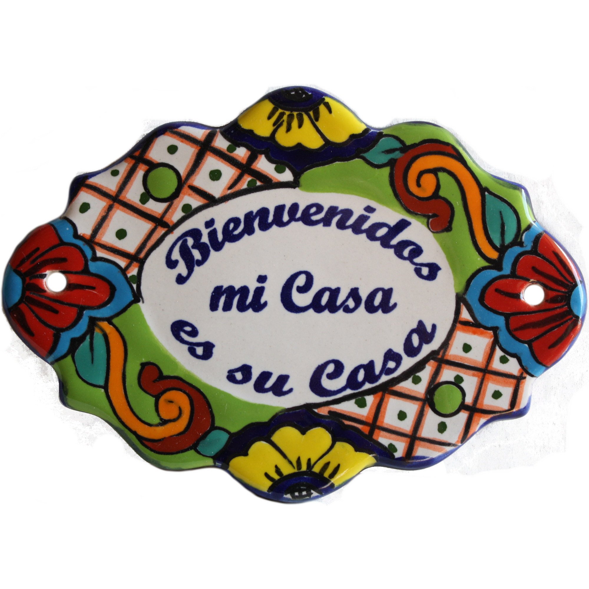 TalaMex Mini Talavera Ceramic Plaque. Bienvenidos mi casa es su casa