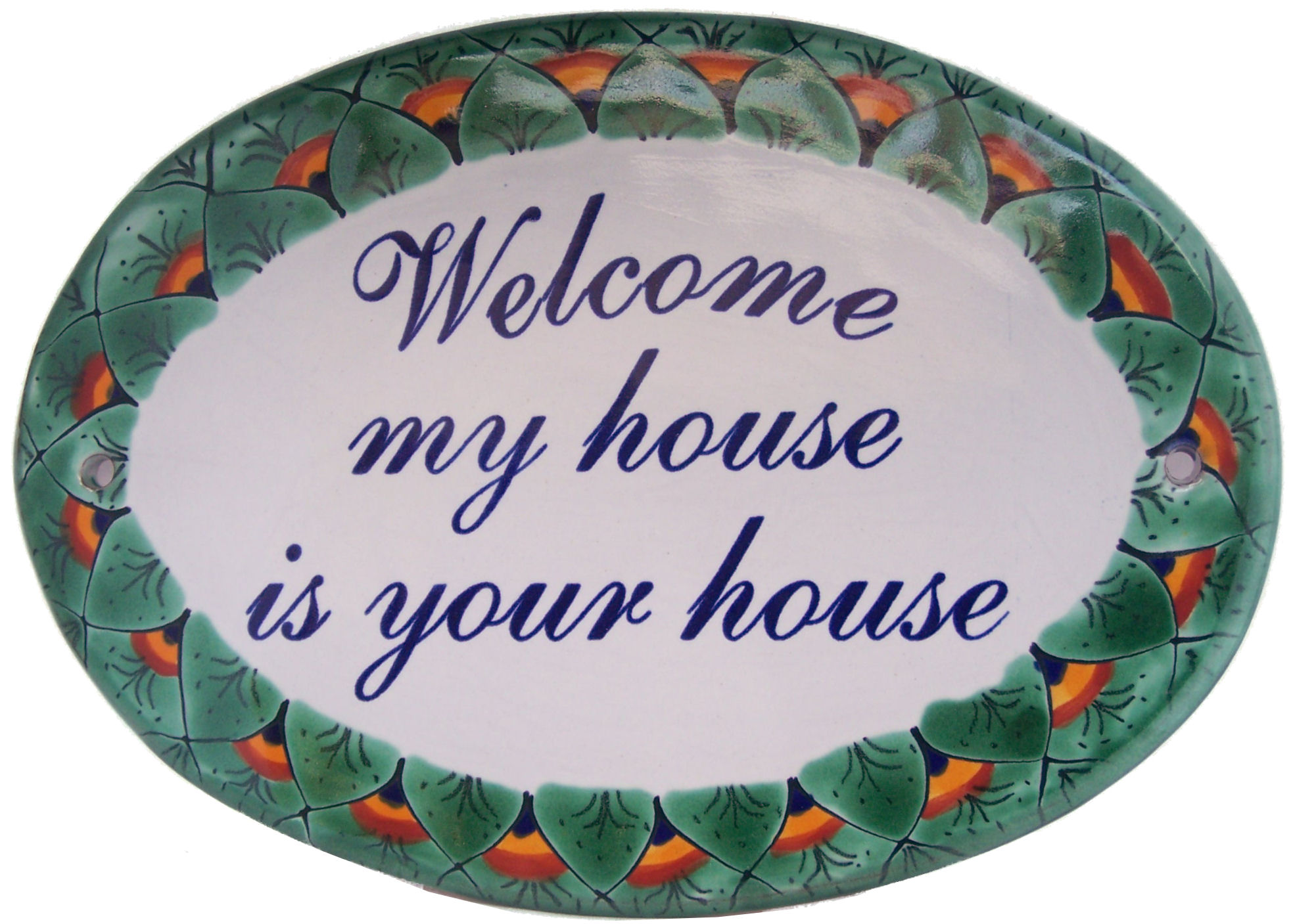 TalaMex Peacock Talavera Ceramic House Plaque. Welcome my house is your house