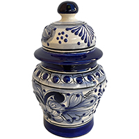TalaMex Cholula Hand-Made Small-Size Colorful Mexican Talavera Ceramic Jar With Lid