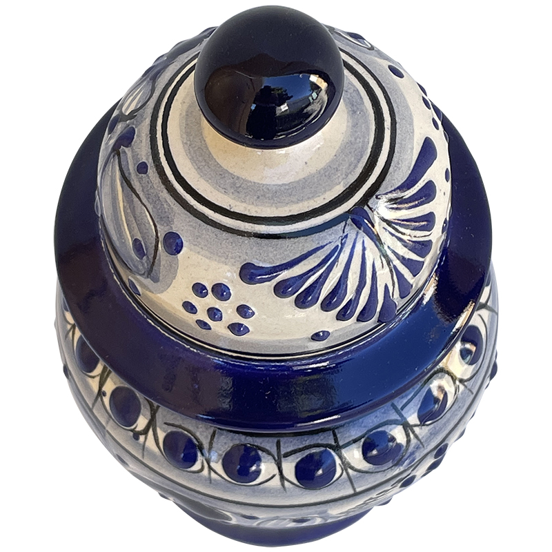 TalaMex Cholula Hand-Made Small-Size Colorful Mexican Talavera Ceramic Jar With Lid Close-Up