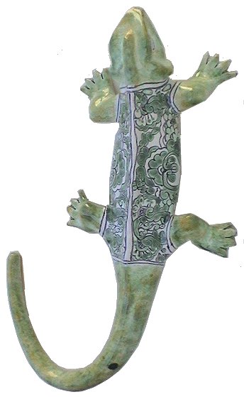 Big Green and White Garden Ceramic Iguana