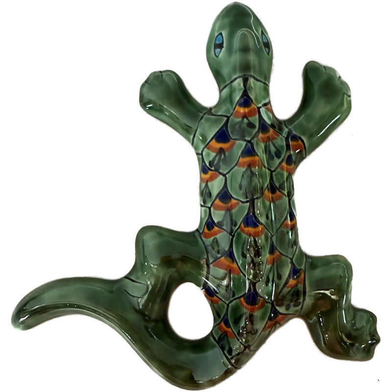 TalaMex Tiny Green Peacock Garden Ceramic Lizard