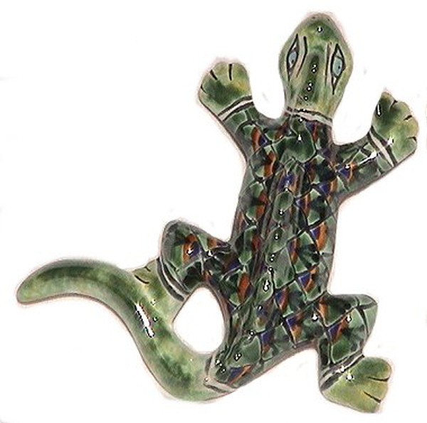 TalaMex Tiny Green Peacock Garden Ceramic Lizard