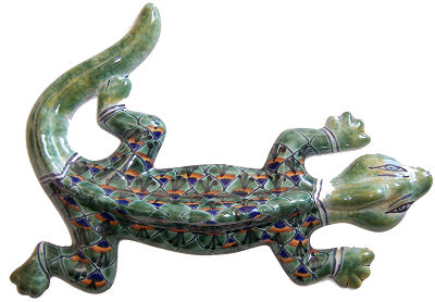 TalaMex Green Peacock Garden Ceramic Lizard