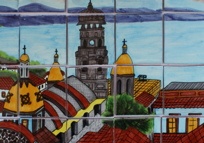 TalaMex Vallarta Clay Talavera Tile Mural Close-Up