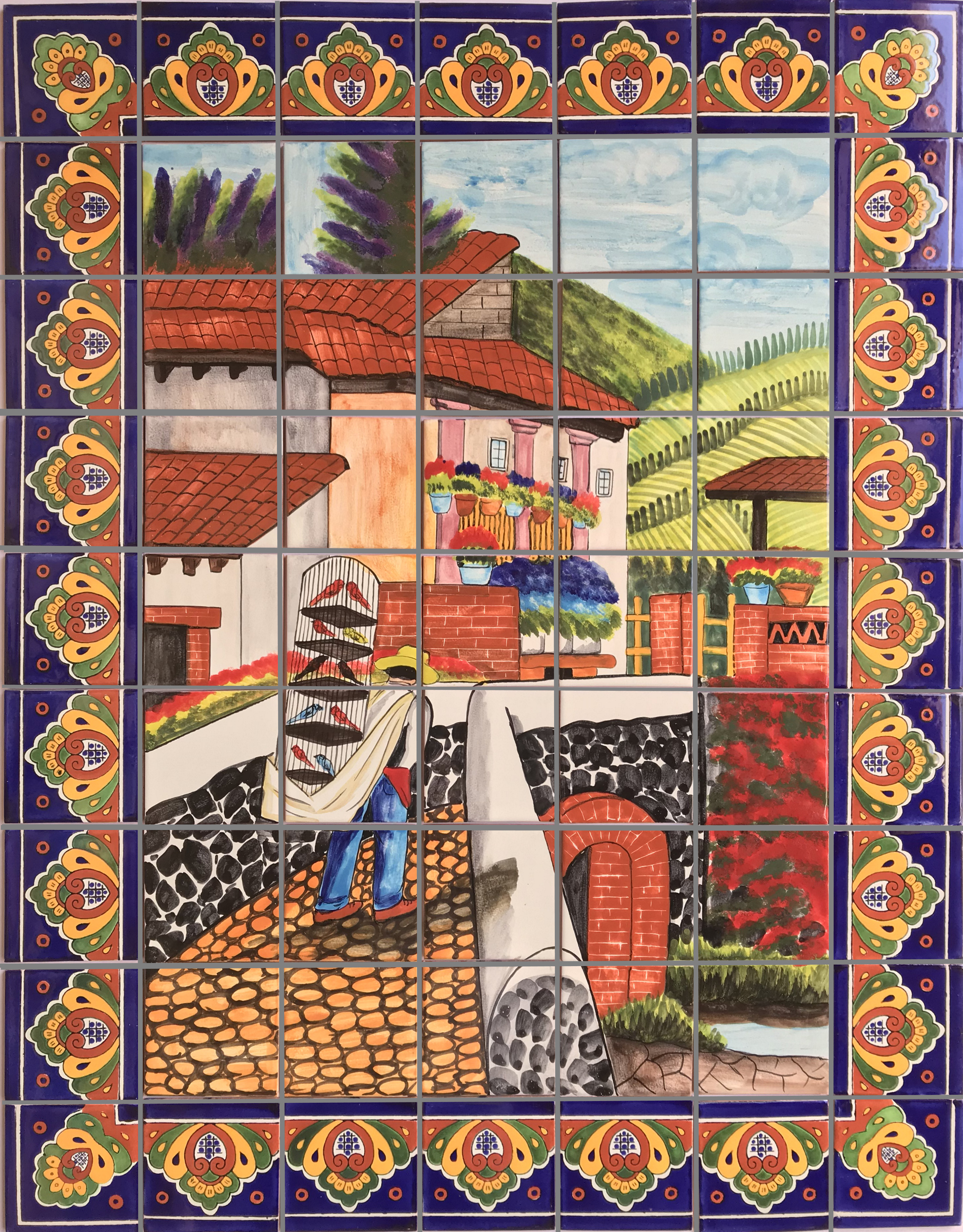 TalaMex Bird Seller Clay Talavera Tile Mural