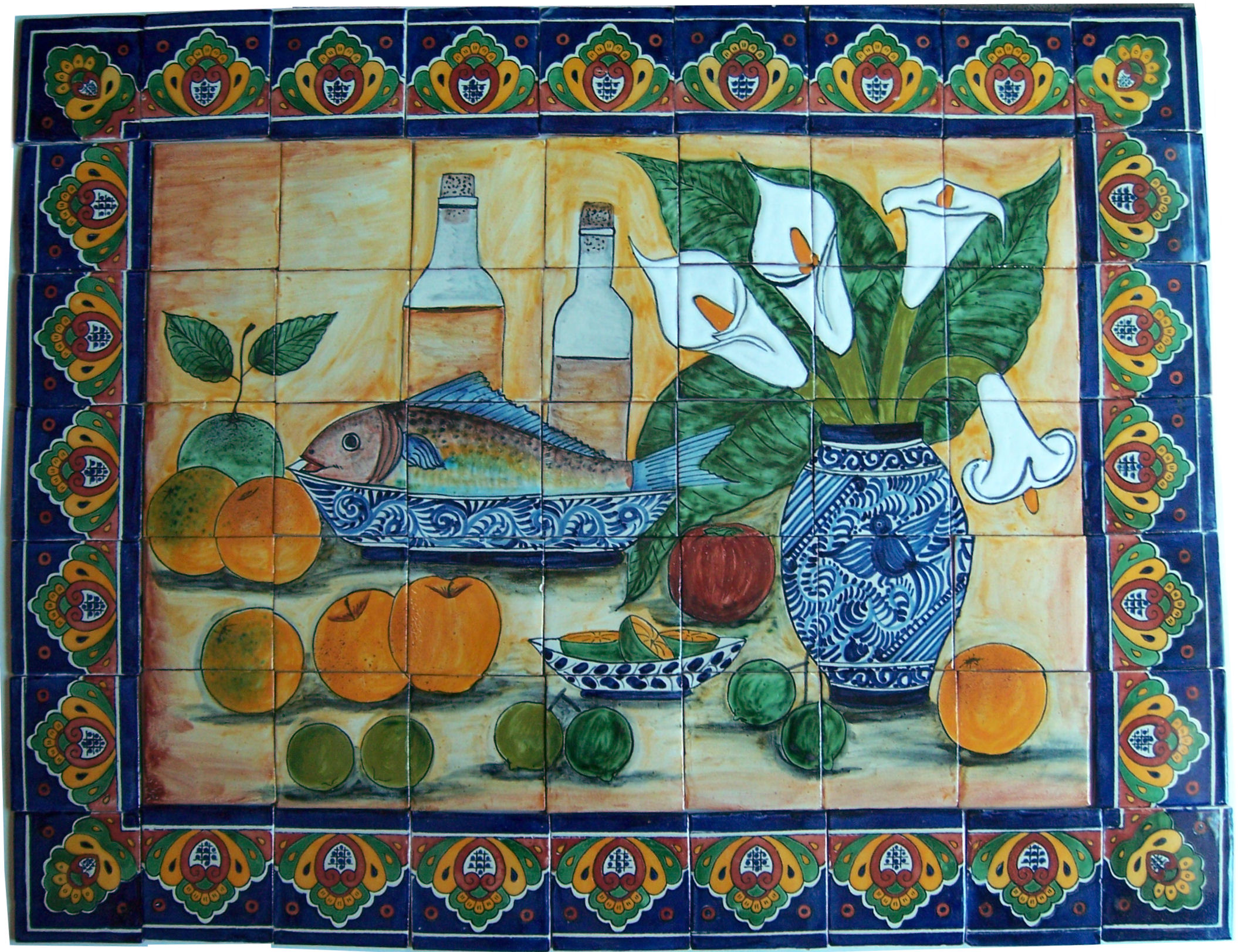 TalaMex Fish Bodegon. Clay Talavera Tile Mural