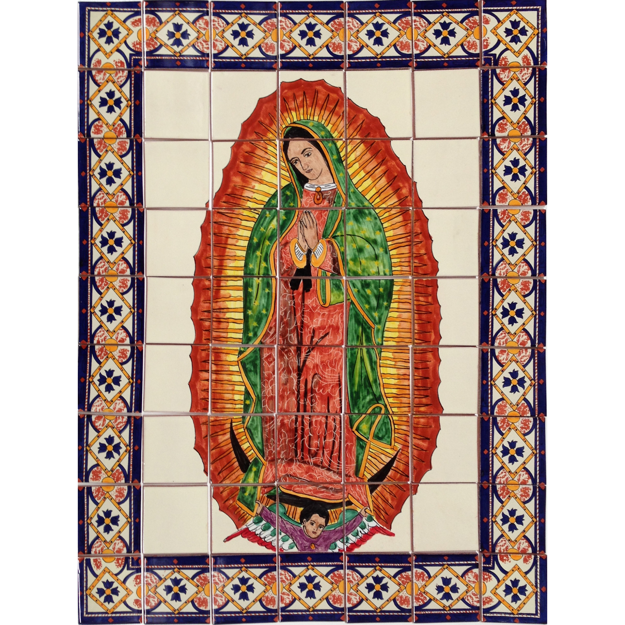 TalaMex Our Lady Virgen De Guadalupe. Clay Talavera Tile Mural