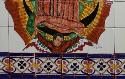 TalaMex Our Lady Virgen De Guadalupe. Clay Talavera Tile Mural Close-Up