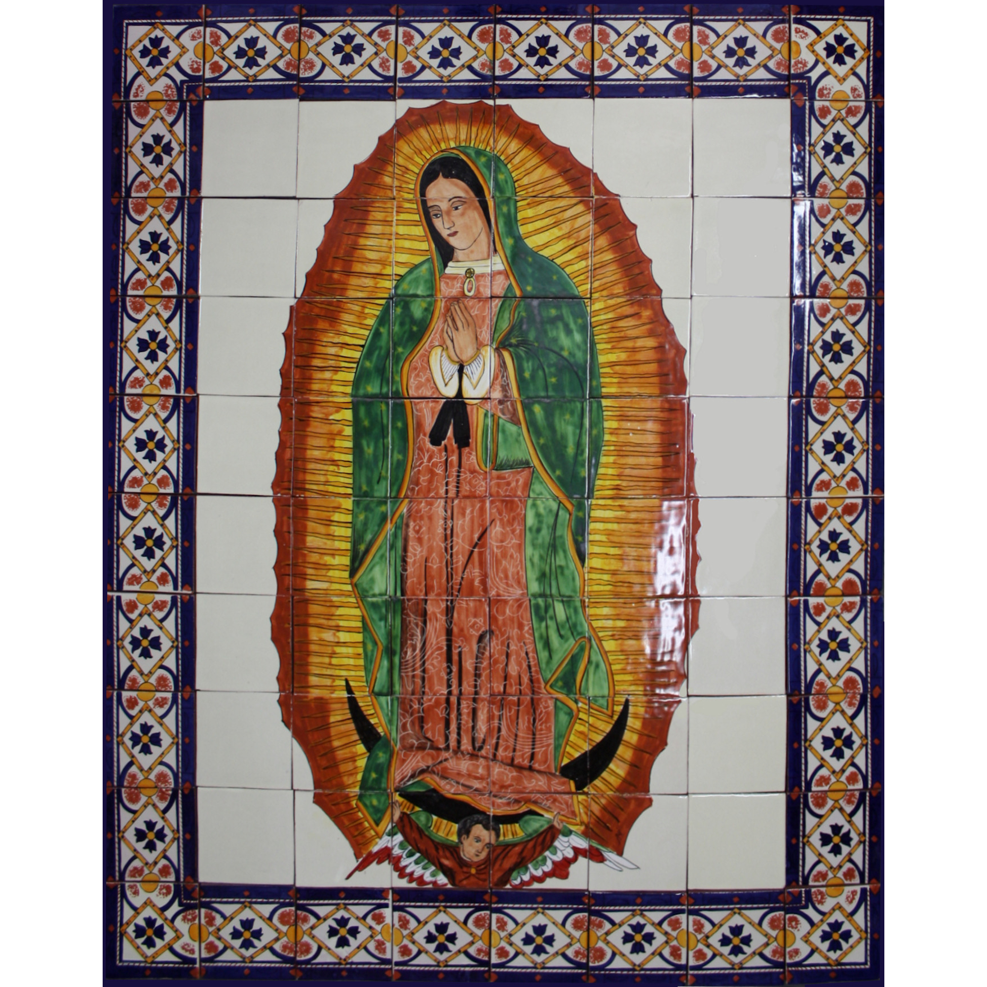 TalaMex Our Lady Virgen De Guadalupe. Clay Talavera Tile Mural