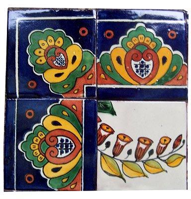 TalaMex Basket Of Flowers Clay Talavera Tile Mural Close-Up