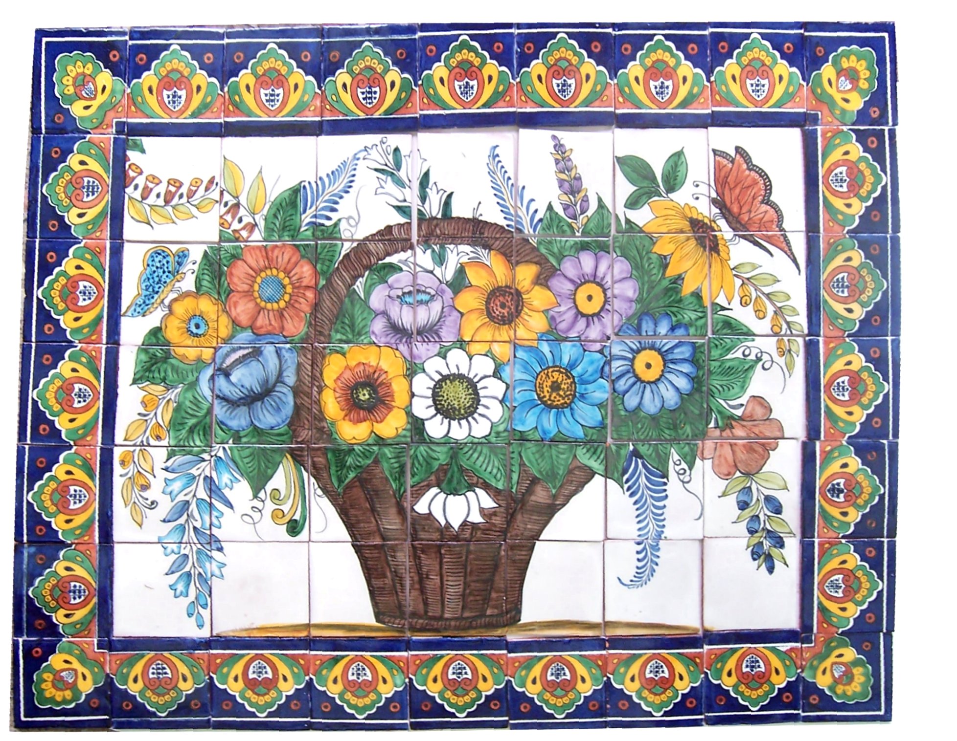TalaMex Basket Of Flowers Clay Talavera Tile Mural