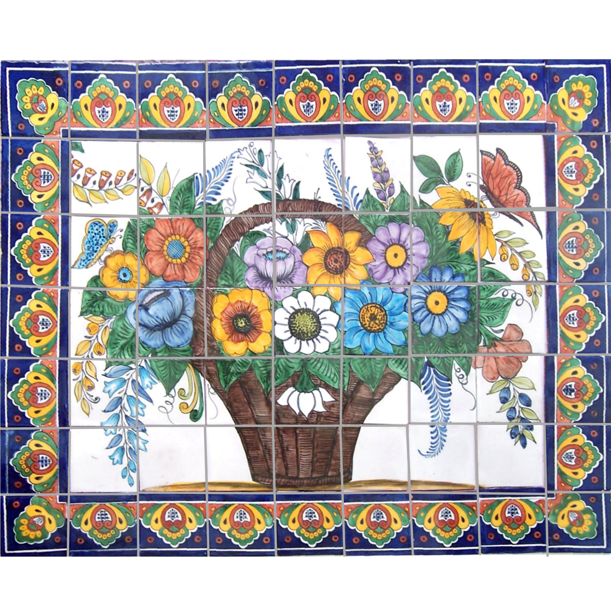 TalaMex Basket Of Flowers Clay Talavera Tile Mural