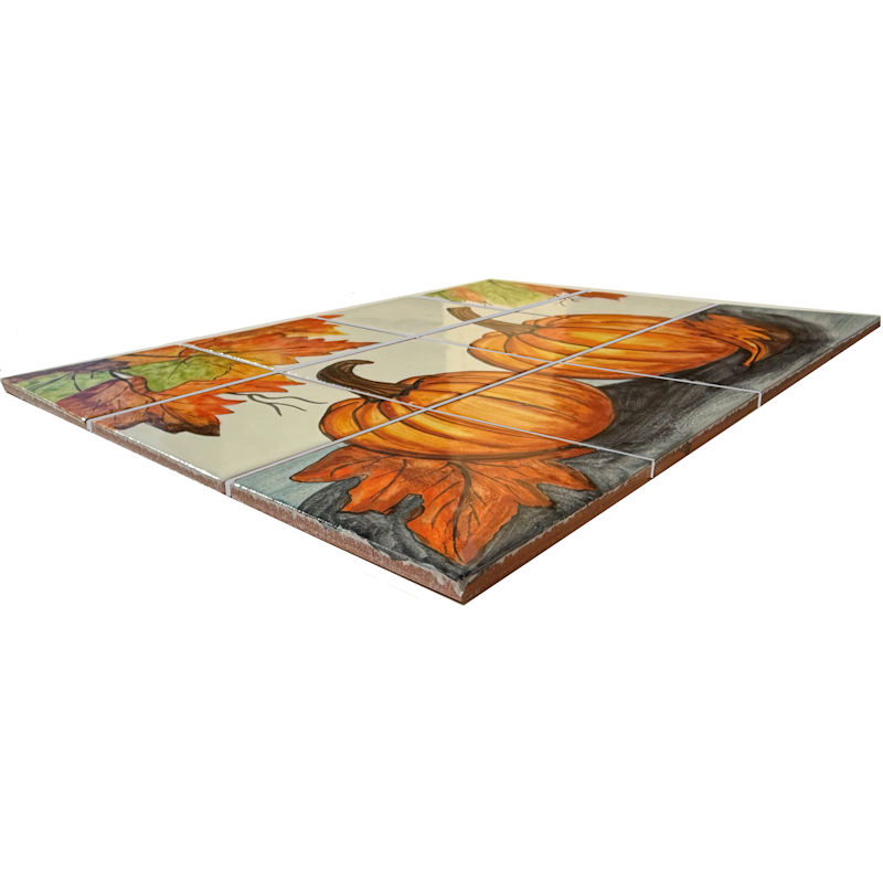 Pumpkins Clay Talavera Tile Mural Close-Up