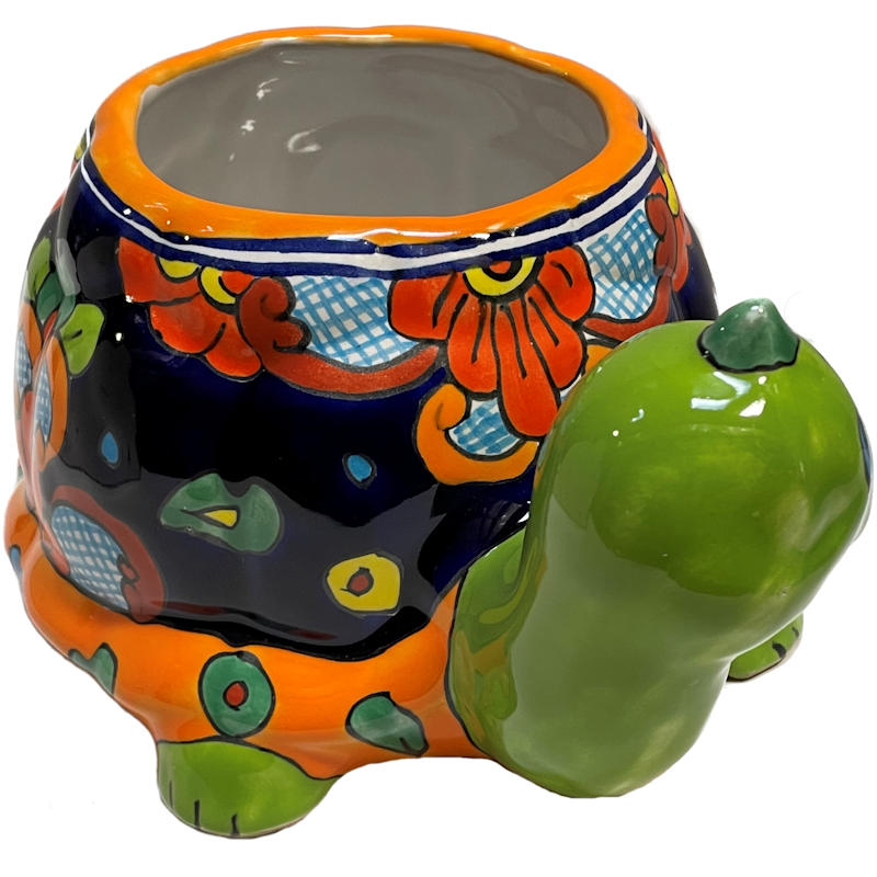 TalaMex Hand-Painted Rainbow Mexican Turtle Talavera Ceramic Planter Details