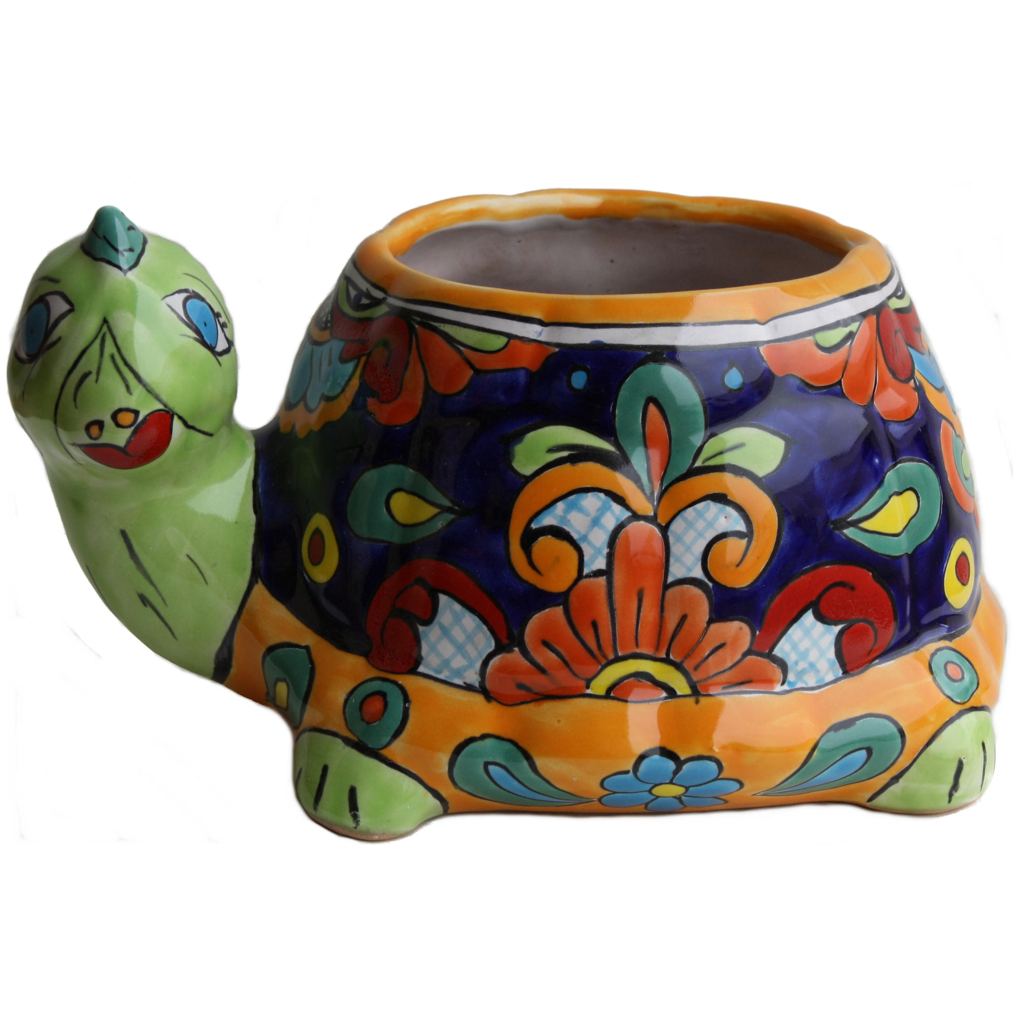 TalaMex Hand-Painted Rainbow Mexican Turtle Talavera Ceramic Planter