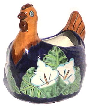 Lily Flower Chicken Talavera Ceramic Planter Close-Up