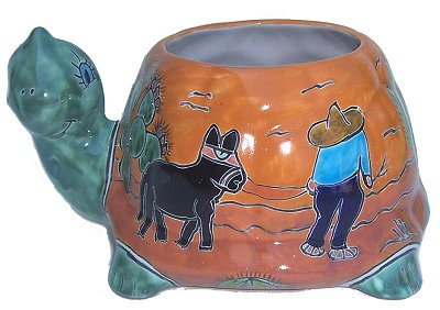 TalaMex Hand-Painted Mexican Desert Turtle Talavera Ceramic Planter