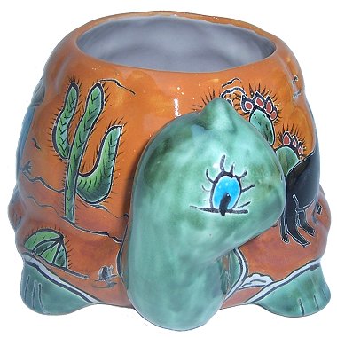 TalaMex Hand-Painted Mexican Desert Turtle Talavera Ceramic Planter Details