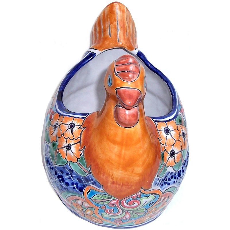 TalaMex Multicolor Chicken Talavera Ceramic Planter Close-Up