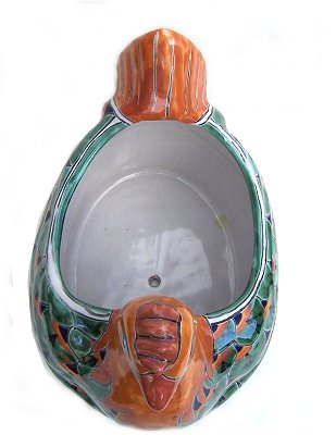 Hand-Painted Mexican Green Peacock Chicken Talavera Ceramic Planter Details