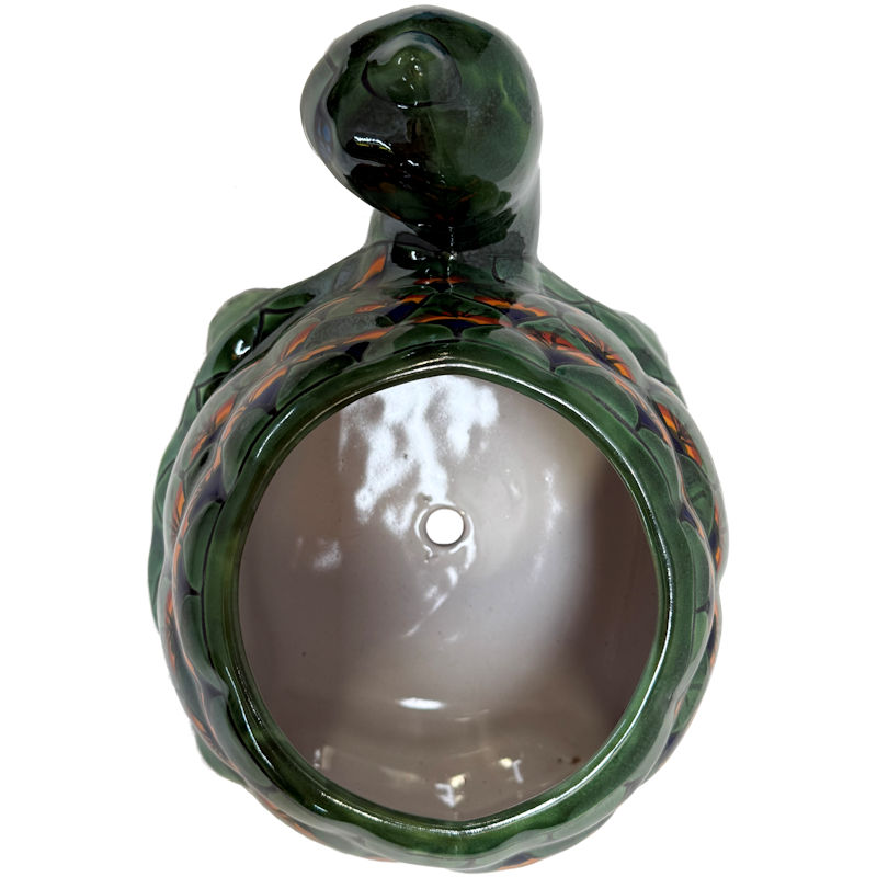 TalaMex Hand-Painted Mexican Green Peacock Turtle Talavera Ceramic Planter Details