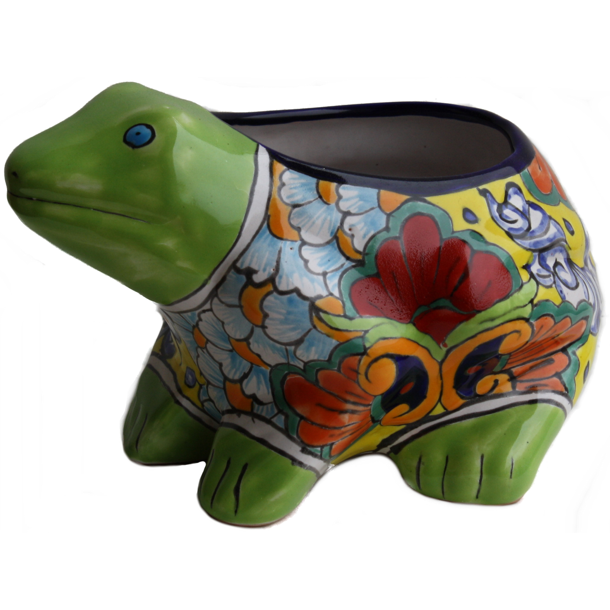 TalaMex Hand-Painted Mexican Rainbow Frog Talavera Ceramic Planter